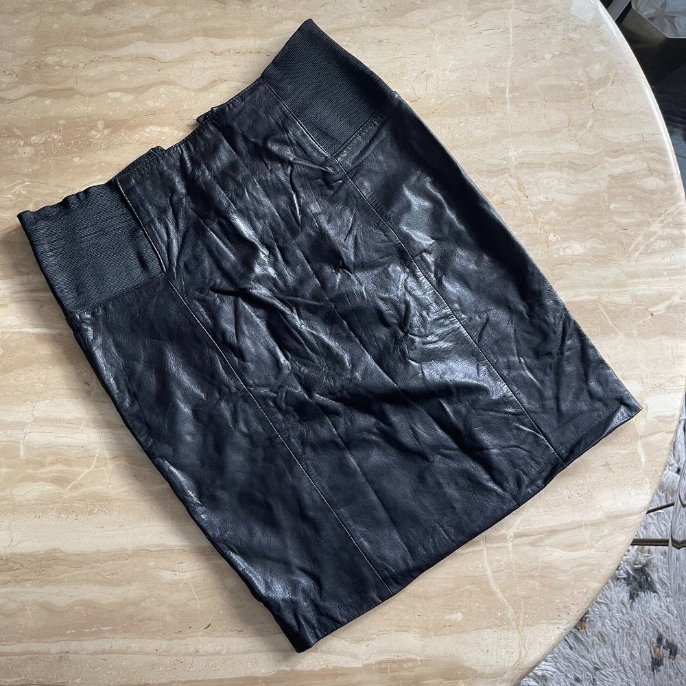 Pia Rucci Black Leather Pencil Skirt Size 6 